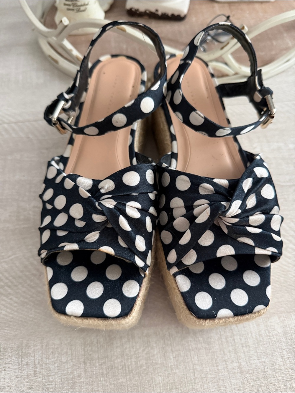 Zara Trafaluc womens Polka Dot Ankle Strap Wedge Sandals - Black/White size 37